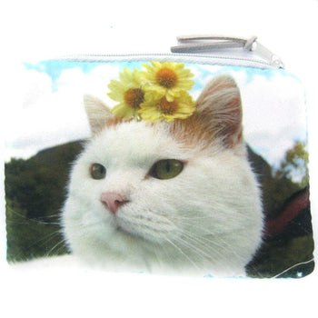 Kitty Cat and Sunflowers Digital Photo Print Animal Coin Purse Make Up Bag | DOTOLY