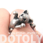 3D Kitty Cat Two Tailed Animal Wrap Around Ring in Silver - Sizes 5 to 9 Available | DOTOLY