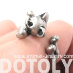3D Kitty Cat Two Tailed Animal Wrap Around Ring in Silver - Sizes 5 to 9 Available | DOTOLY