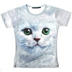 Kitty Cat Big Face Green Eyes Animal Print Graphic Tee T-Shirt in Grey for Women | DOTOLY