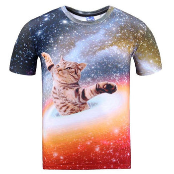 Kitty Cat Chilling in Space Universe Galaxy Print Graphic Print T-Shirt | DOTOLY