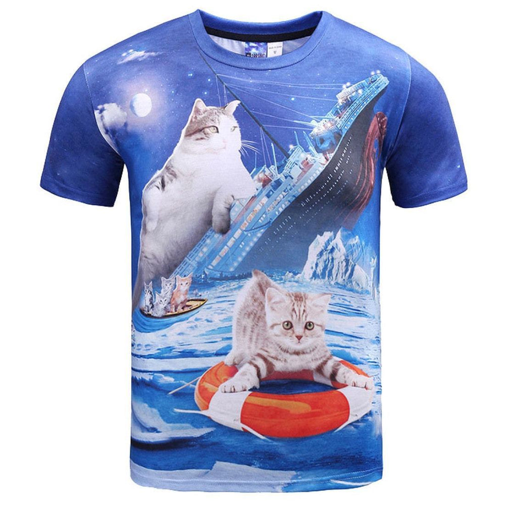 Kitty Cat Chilling on the Titanic Photoshopped Graphic Print T-Shirt | DOTOLY