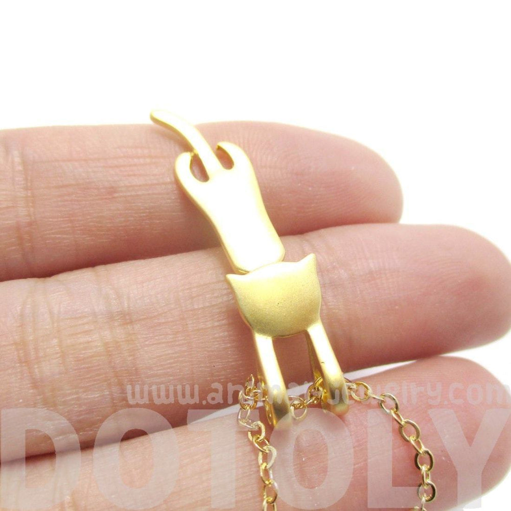 Kitty Cat Dangling Off Chain Pendant Necklace in Gold | Animal Jewelry | DOTOLY