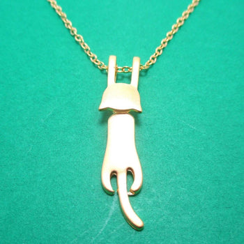 Kitty Cat Dangling Off Chain Pendant Necklace in Gold | Animal Jewelry | DOTOLY