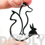 Kitty Cat, Dog and Bunny Outline Shaped Pet Animal Themed Necklace in Black Acrylic | DOTOLY