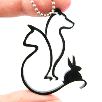 Kitty Cat, Dog and Bunny Outline Shaped Pet Animal Themed Necklace in Black Acrylic | DOTOLY