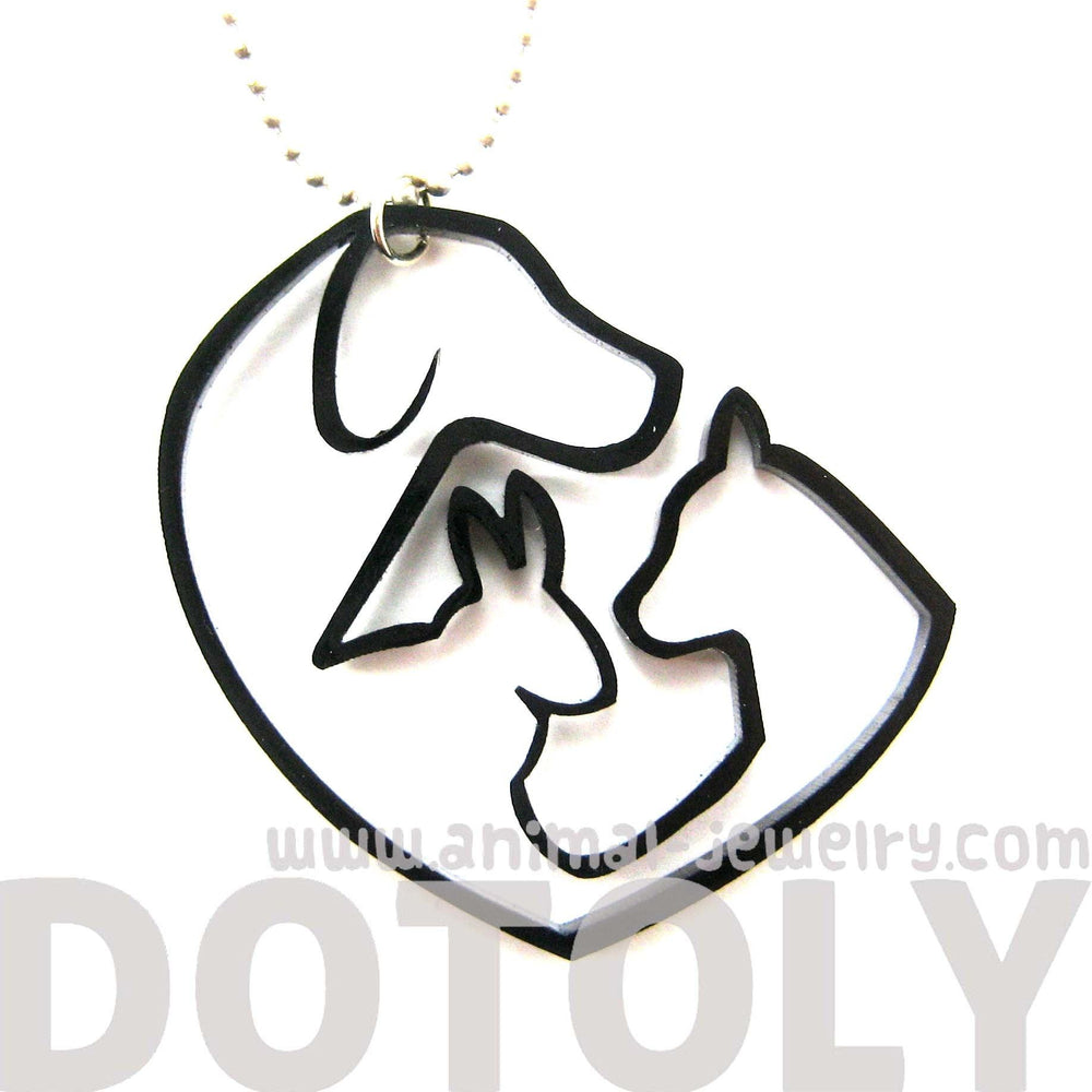 Kitty Cat, Dog and Bunny Silhouette Shaped Pet Animal Themed Necklace in Black Acrylic | DOTOLY