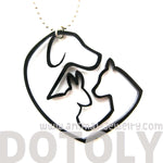 Kitty Cat, Dog and Bunny Silhouette Shaped Pet Animal Themed Necklace in Black Acrylic | DOTOLY