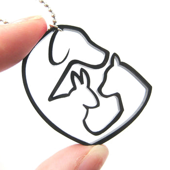 Kitty Cat, Dog and Bunny Silhouette Shaped Pet Animal Themed Necklace in Black Acrylic | DOTOLY