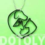 Kitty Cat, Dog and Bunny Silhouette Shaped Pet Animal Themed Necklace in Black Acrylic | DOTOLY