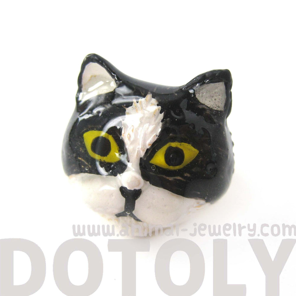 Kitty Cat Enamel Animal Ring in Black and White US Size 6 | Limited Edition | DOTOLY