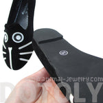 Kitty Cat Face Animal Themed Embroidered Ballet Flats for Women in Black | DOTOLY