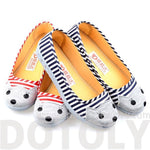 Kitty Cat Face Striped Print Animal Themed Wedge Ballet Flats for Women in Navy Blue | DOTOLY