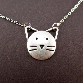 Kitty Cat Face with Pointy Ears Shaped Pendant Necklace | Animal Jewelry | DOTOLY