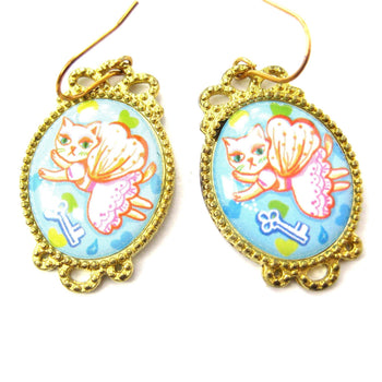 Kitty Cat Fairy Princess Illustrated Dangle Earrings | Animal Jewelry | DOTOLY