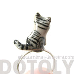 Kitty Cat Grey and Black Striped Porcelain Ceramic Animal Adjustable Ring | Handmade | DOTOLY