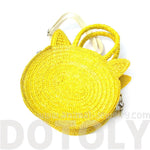 Kitty Cat Head Face Shaped Straw Woven Cross Body Shoulder Bag for Women in Yellow | DOTOLY