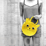 Kitty Cat Head Face Shaped Straw Woven Cross Body Shoulder Bag for Women in Yellow | DOTOLY