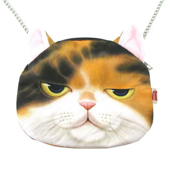 Kitty Cat Head Shaped Graphic Print Fabric Cross Body Sling Bag | Gifts for Cat Lovers | DOTOLY