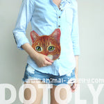 Kitty Cat Head Shaped Tabby Vinyl Animal Themed Clutch Bag in Orange | DOTOLY | DOTOLY