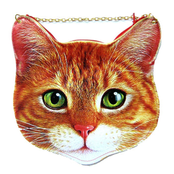 Kitty Cat Head Shaped Tabby Vinyl Animal Themed Cross Shoulder Bag in Orange | DOTOLY | DOTOLY