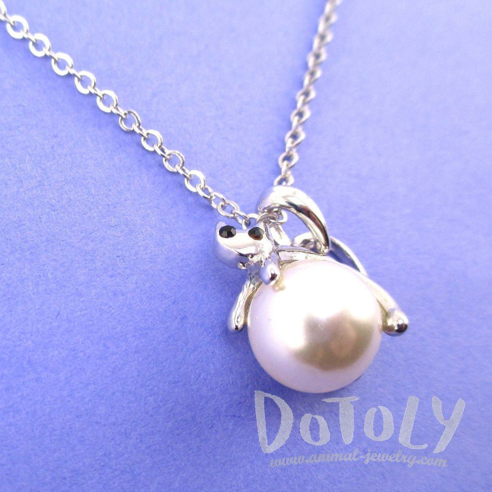 Kitty Cat Jumping Over the Moon Shaped Pendant Necklace in Silver