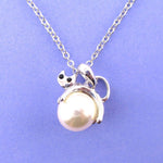Kitty Cat Jumping Over the Moon Shaped Pendant Necklace in Silver