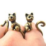 Kitty Cat Right Facing Animal Wrap Around Ring in Brass - Sizes 5 to 9 Available | DOTOLY