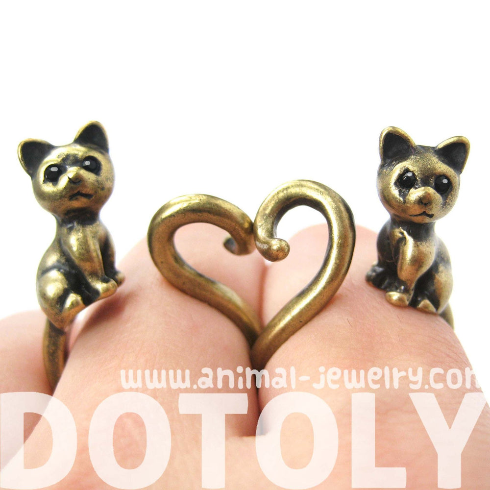 Kitty Cat Right Facing Animal Wrap Around Ring in Brass - Sizes 5 to 9 Available | DOTOLY