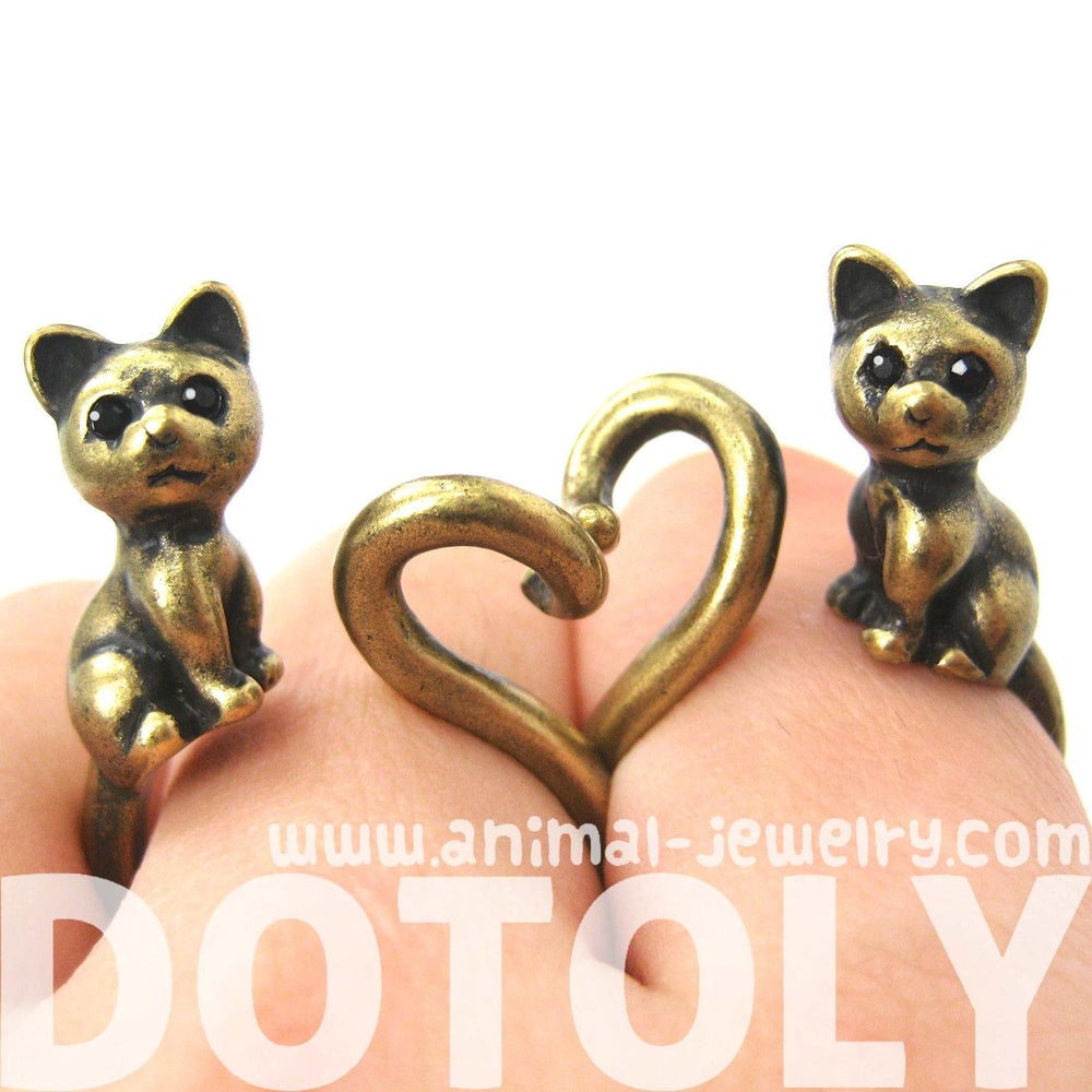 Kitty Cat Right Facing Animal Wrap Around Ring in Brass - Sizes 5 to 9 Available | DOTOLY