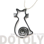Kitty Cat Outline Shaped Animal Themed Pendant Necklace in Black Acrylic | DOTOLY