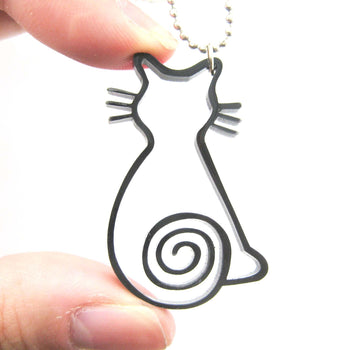 Kitty Cat Outline Shaped Animal Themed Pendant Necklace in Black Acrylic | DOTOLY