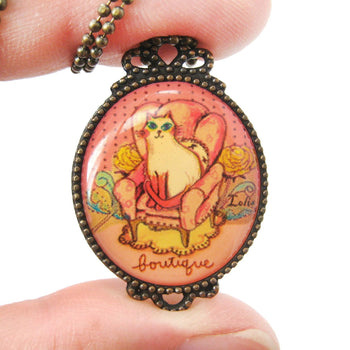 Kitty Cat Shaped Animal Portrait Illustration Oval Pendant Necklace | DOTOLY | DOTOLY