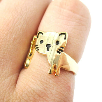 Kitty Cat Shaped Cartoon Animal Wrap Around Ring in Gold | DOTOLY | DOTOLY