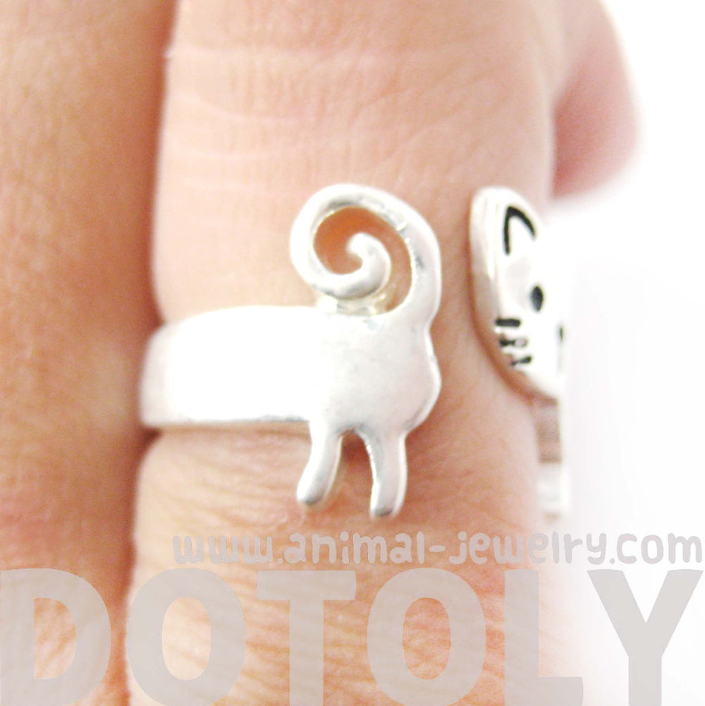Kitty Cat Shaped Cartoon Animal Wrap Around Ring in Silver | DOTOLY | DOTOLY