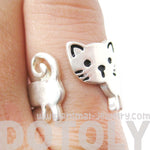 Kitty Cat Shaped Cartoon Animal Wrap Around Ring in Silver | DOTOLY | DOTOLY