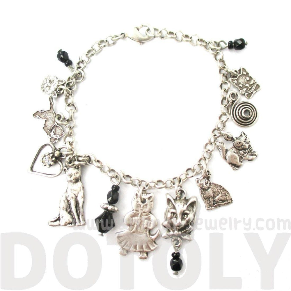 Kitty Cat Shaped Charm Bracelet in Silver | Jewelry for Cat Lovers | DOTOLY