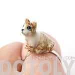 Kitty Cat Shaped Porcelain Ceramic Animal Adjustable Ring in Brown and White | Handmade | DOTOLY