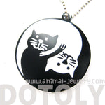 Kitty Cat Shaped Yin Yang Animal Themed Pendant Necklace in Black Acrylic | DOTOLY