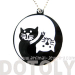 Kitty Cat Shaped Yin Yang Animal Themed Pendant Necklace in Black Acrylic | DOTOLY