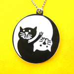 Kitty Cat Shaped Yin Yang Animal Themed Pendant Necklace in Black Acrylic | DOTOLY