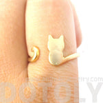 Kitty Cat Silhouette Animal Shaped Adjustable Ring in Gold | DOTOLY