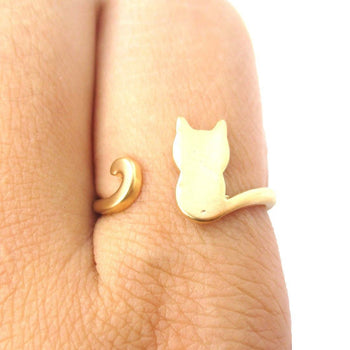 Kitty Cat Silhouette Animal Shaped Adjustable Ring in Gold | DOTOLY