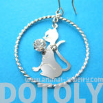 Kitty Cat Silhouette Hoop and Rhinestones Dangle Earrings in Silver | Animal Jewelry | DOTOLY