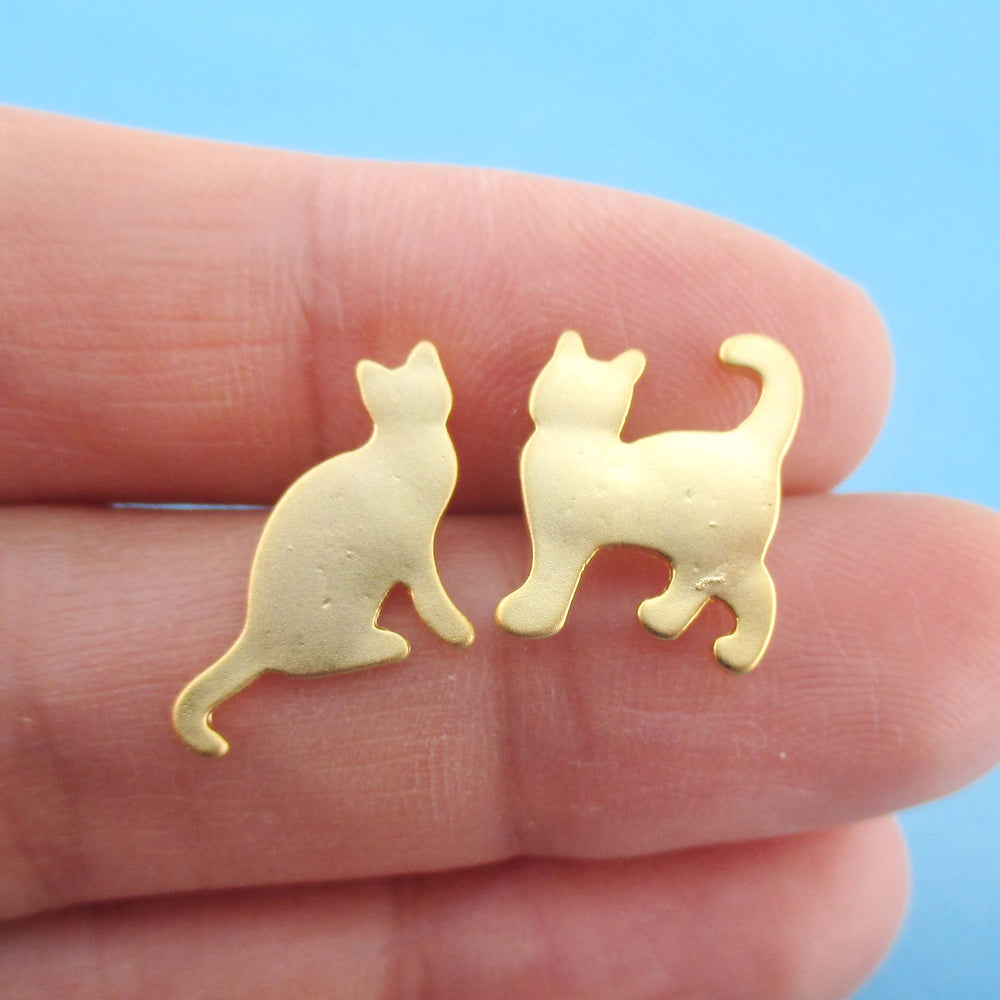 Kitty Cat Silhouette Pet Themed Mix and Match Stud Earrings in Gold