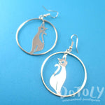 Kitty Cat Silhouette Shaped Dangle Hoop Earrings in Silver | Animal Jewelry | DOTOLY