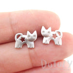 Kitty Cat Silhouette with Star Cut Out Shaped Stud Earrings in Silver | DOTOLY | DOTOLY