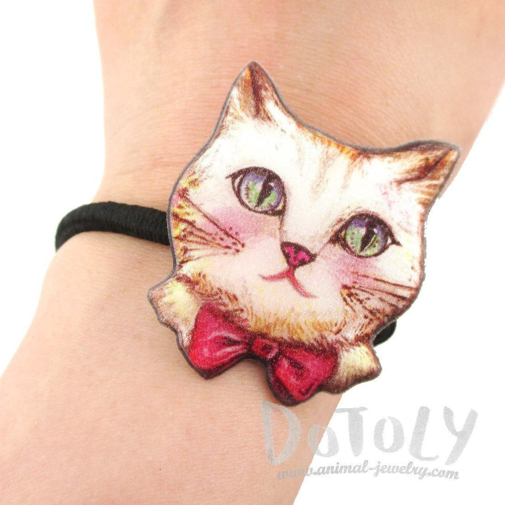 Kitty Cat Wearing a Bow Tie Shaped Glittery Hair Tie Ponytail Holder
