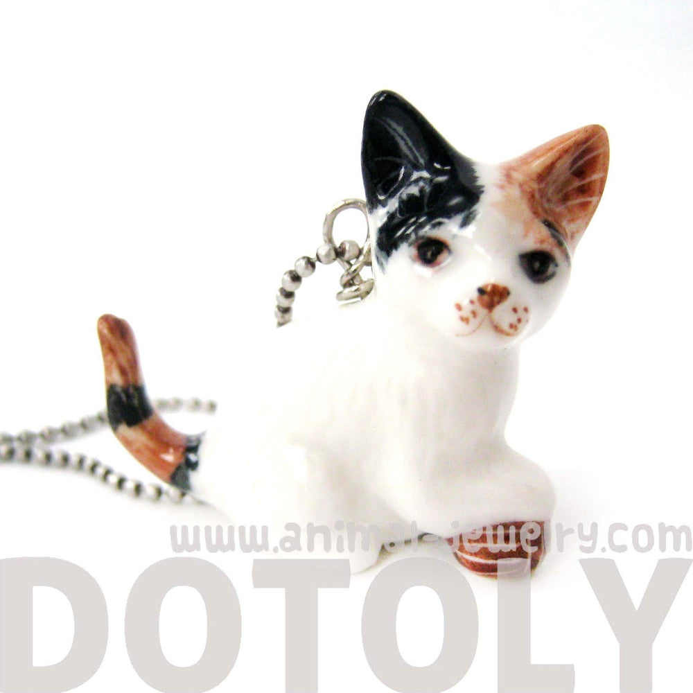 Kitty Cat With Ball of Yarn Ceramic Porcelain Animal Pendant Necklace | Handmade | DOTOLY