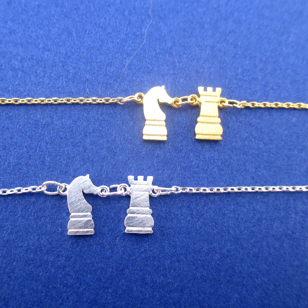Knight and Rook Chess Piece Checkmate Charm Necklace